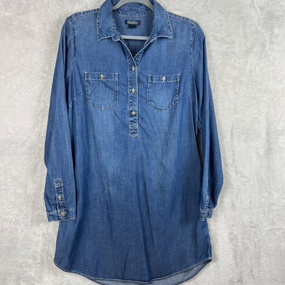 Lucky Brand Womens Denim Chambray Shirt Dress Long Sleeve Button Front Medium
